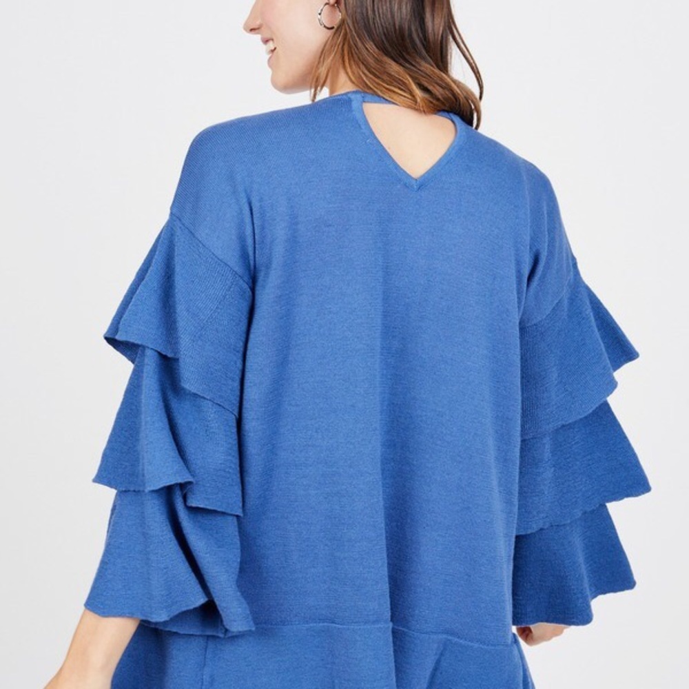 Blue cozy Cardigan ruffle sleeves EUC